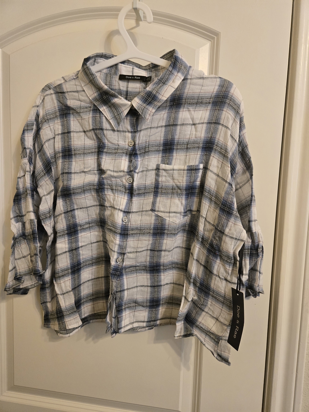 Doe & Rae White and Blue Plaid Button-Down Shirt